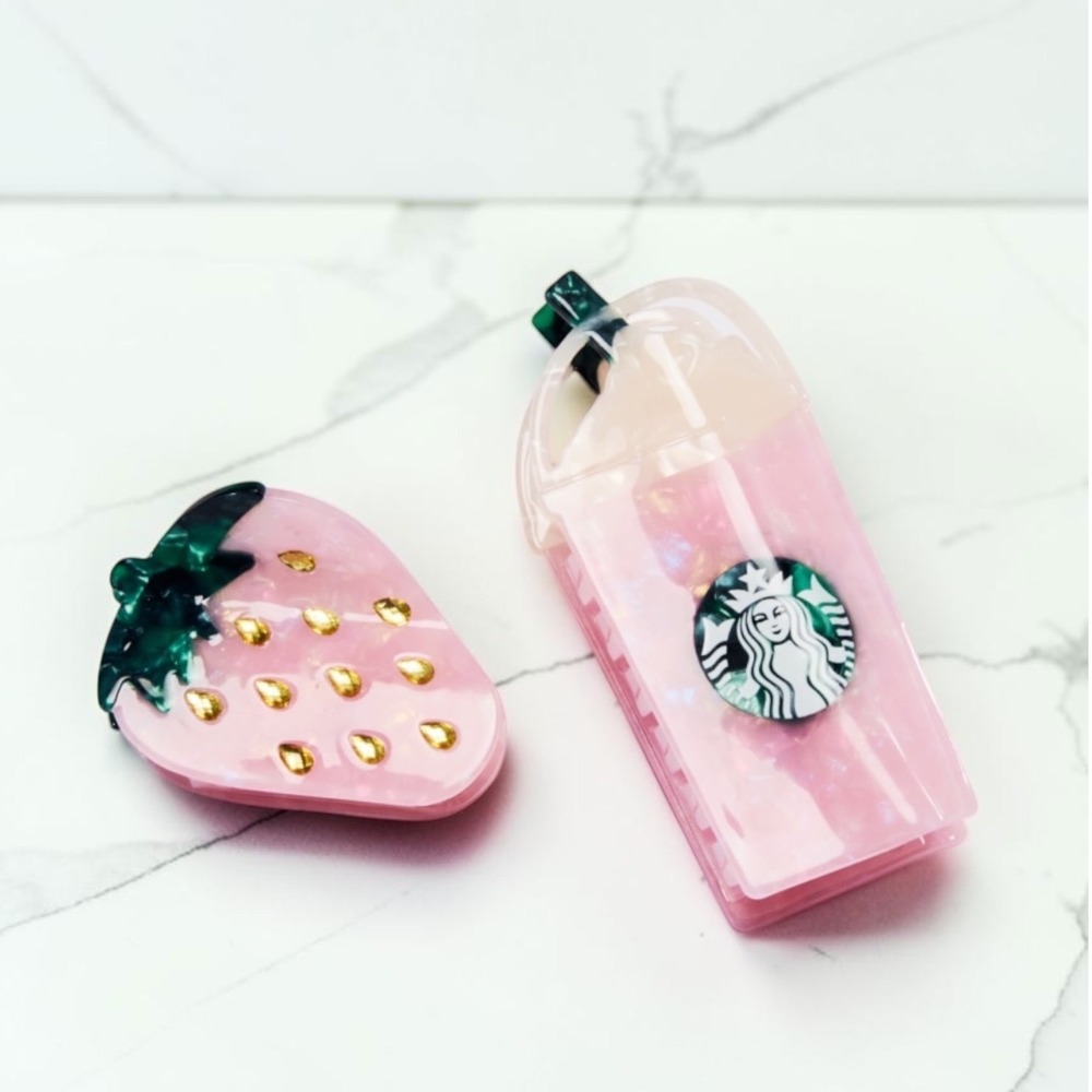 Starbucks 2026 Limited Edition Pink Drink Hair Clips Strawberry Claw Clips 2Pack